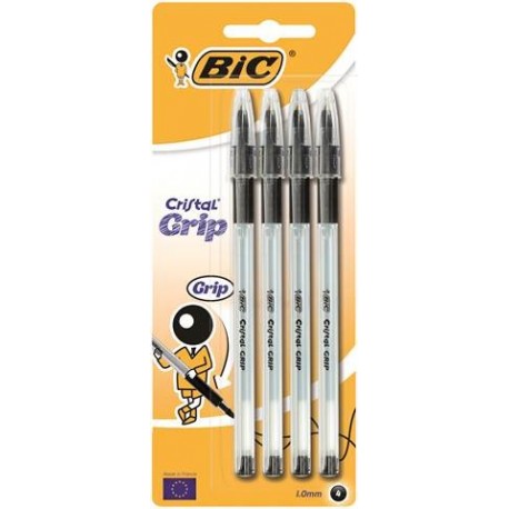 PENNE CRISTAL GRIP NERO BIC BLISTER 4PZ