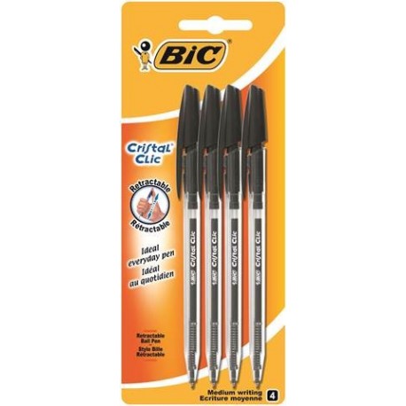 PENNE CRISTAL CLIC NERO BIC BLISTER 4PZ