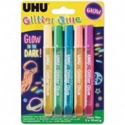 COLLA UHU GLITTER 10ML X 5PZ GLOW IN THE