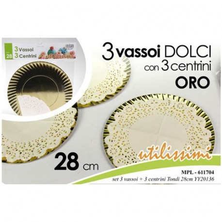 3 VASSOI ORO + 3 CENTRINI 28,5CM -611704