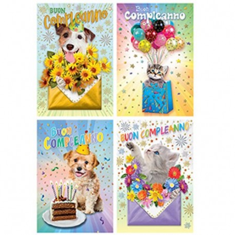 BIGLIETTI BUON COMPLEANNO "CANI E GATTI"