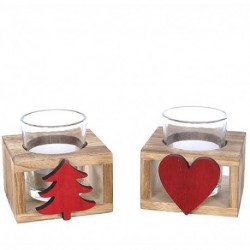 PORTACANDELA IN LEGNO CON BICCHIERE IN