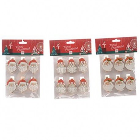 SET 6 MOLLETTE BABBO NATALE IN LEGNO