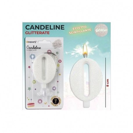 CANDELE GLITTERATE BIANCO 8CM N.0  -7888