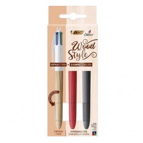 PENNA BIC 4 COLORI WOOD BLISTER 2+1