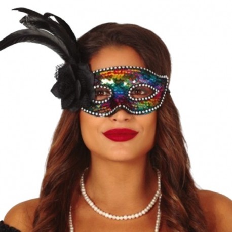 MASCHERA MULTICOLORE CON PIUME - 12950