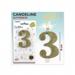 CANDELE GLITTERATE ORO 8CM N.3  -