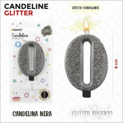 CANDELE GLITTERATE NERE 8CM N.0  -