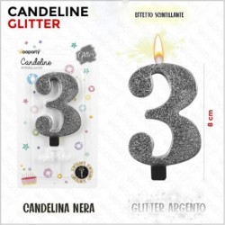 CANDELE GLITTERATE NERE 8CM N.3  -