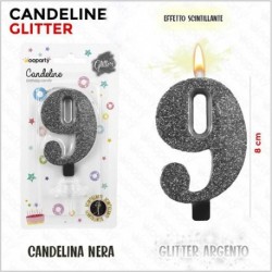 CANDELE GLITTERATE NERE 8CM N.9  -