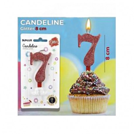 CANDELE GLITTERATE ROSSE 8CM N.7  -