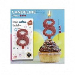 CANDELE GLITTERATE ROSSE 8CM N.8  -