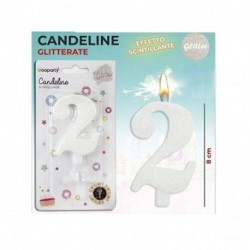 CANDELE GLITTERATE BIANCO 8CM N.2  -