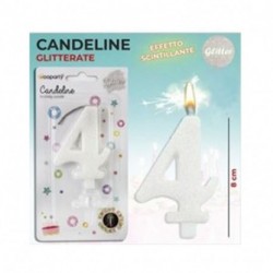 CANDELE GLITTERATE BIANCO 8CM N.4  -