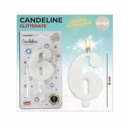 CANDELE GLITTERATE BIANCO 8CM N.6  -