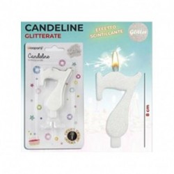 CANDELE GLITTERATE BIANCO 8CM N.7  -