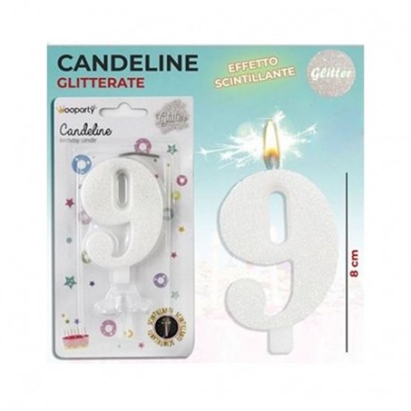 CANDELE GLITTERATE BIANCO 8CM N.9  -