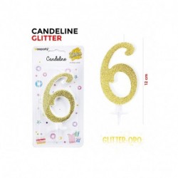 CANDELINE GLITTER ORO N. 6 12CM  -