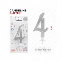 CANDELINE GLITTER ARGENTO N. 4 12CM  -