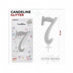 CANDELINE GLITTER ARGENTO N. 7 12CM  -