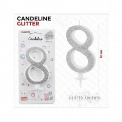 CANDELINE GLITTER ARGENTO N. 8 12CM  -