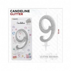 CANDELINE GLITTER ARGENTO N. 9 12CM  -