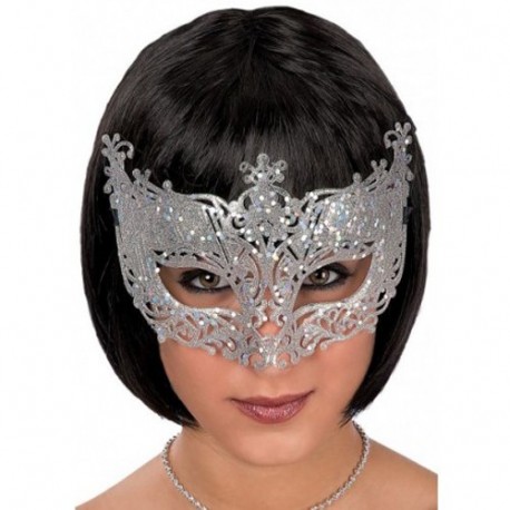 MASCHERA IN PLASTICA CON GLITTER ARGENTO