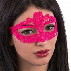 MASCHERA ROSA FLUO IN TESSUTO MACRAME  -