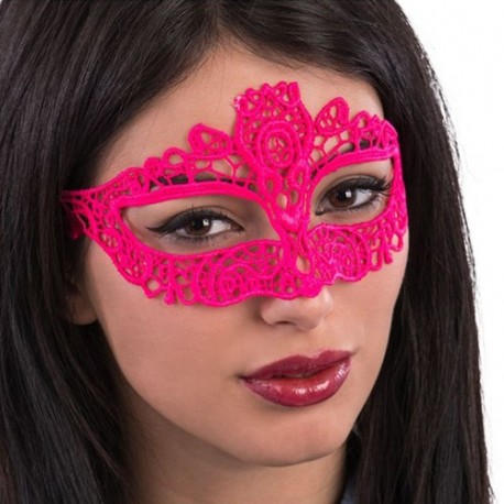 MASCHERA ROSA FLUO IN TESSUTO MACRAME  -