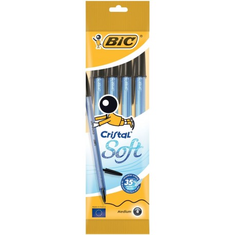 PENNE CRISTAL SOFT NERO BIC BLISTER 4PZ