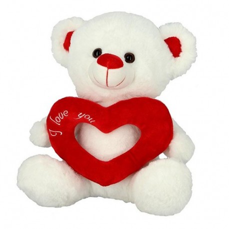 ORSETTO PANNA CON CUORE 30 CM  - B3438