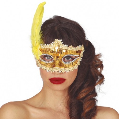 MASCHERA ORO CON PIUMA  - 12020