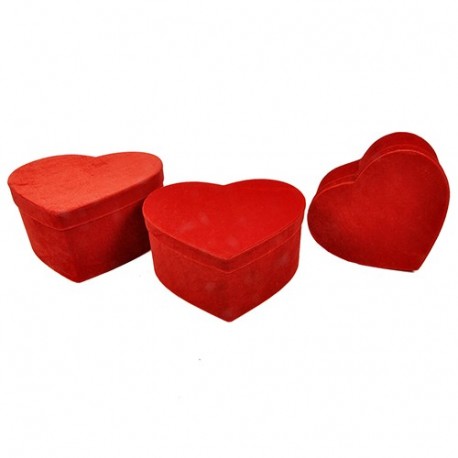 BOX CUORE 3PZ ROSSO VELLUTO  - DS 40591