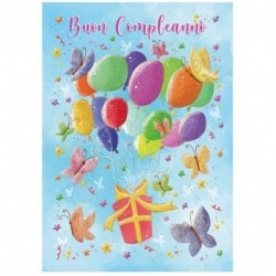 BIGLIETTO BUON COMPLEANNO PALLONCINI  -