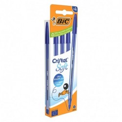 PENNE CRISTAL SOFT BLU BIC POUCH 4PZ