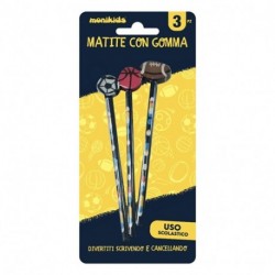MATITA CON GOMMA 3PZ. SPORT IN BL.