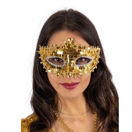 MASCHERA IN PLASTICA ORO CON PAILLETTES