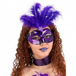 MASCHERA IN PLASTICA CON PIUME VIOLA E G