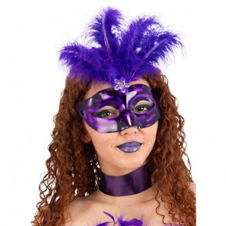 MASCHERA IN PLASTICA CON PIUME VIOLA E G
