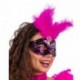 MASCHERA IN PLASTICA CON PIUME FUCSIA  -