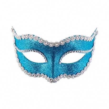 MASCHERA IN PLASTICA CON GLITTER AZZURRI
