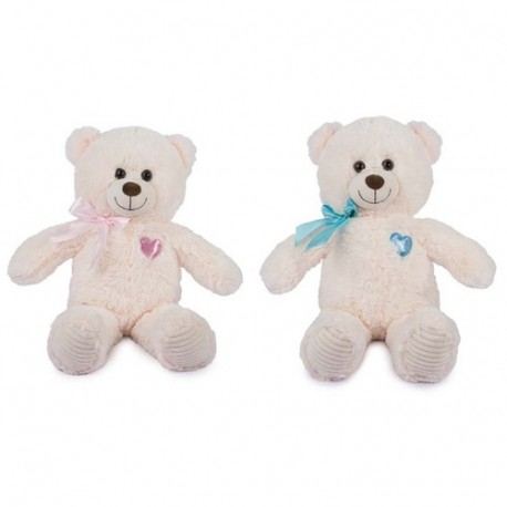 ORSO PANNA L60CM 2ASS RICAMI E FIOCCO  -