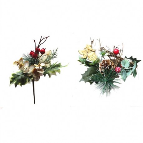 RAMETTO AGHI PINO C/AGRIFOGLIO+DECO NATA