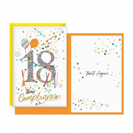 BIGLIETTO COMPLEANNO 18 ANNI CORIANDOLI