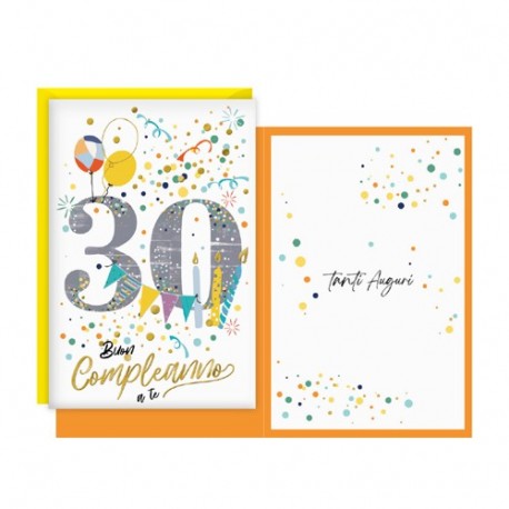 BIGLIETTO COMPLEANNO 30 ANNI CORIANDOLI