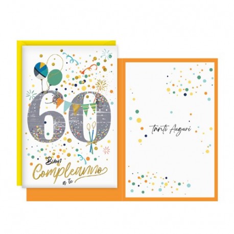 BIGLIETTO COMPLEANNO 60 ANNI CORIANDOLI