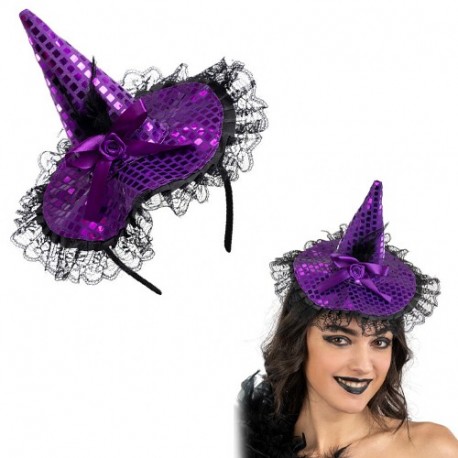 CAPPELLINO STREGA VIOLA IN RASO CON FIOC