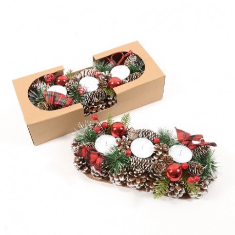 PORTACANDELA 3 FUOCHI C/PIGNE 36X15X8.8C